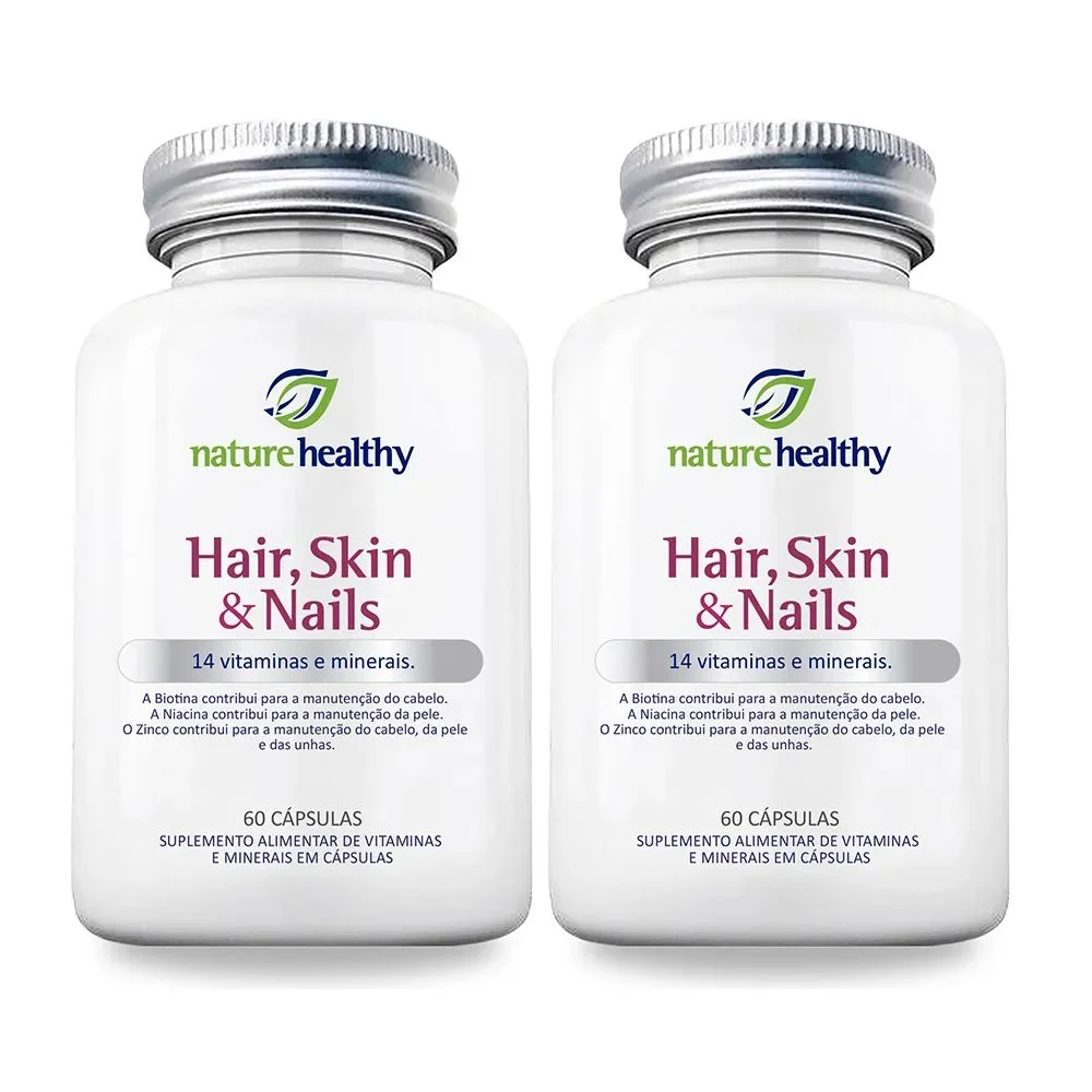 COMBO c/ 2 - HAIR, SKIN & NAILS 14 VITAMINAS e MINERAIS c/ 60 NATURE HEALTHY